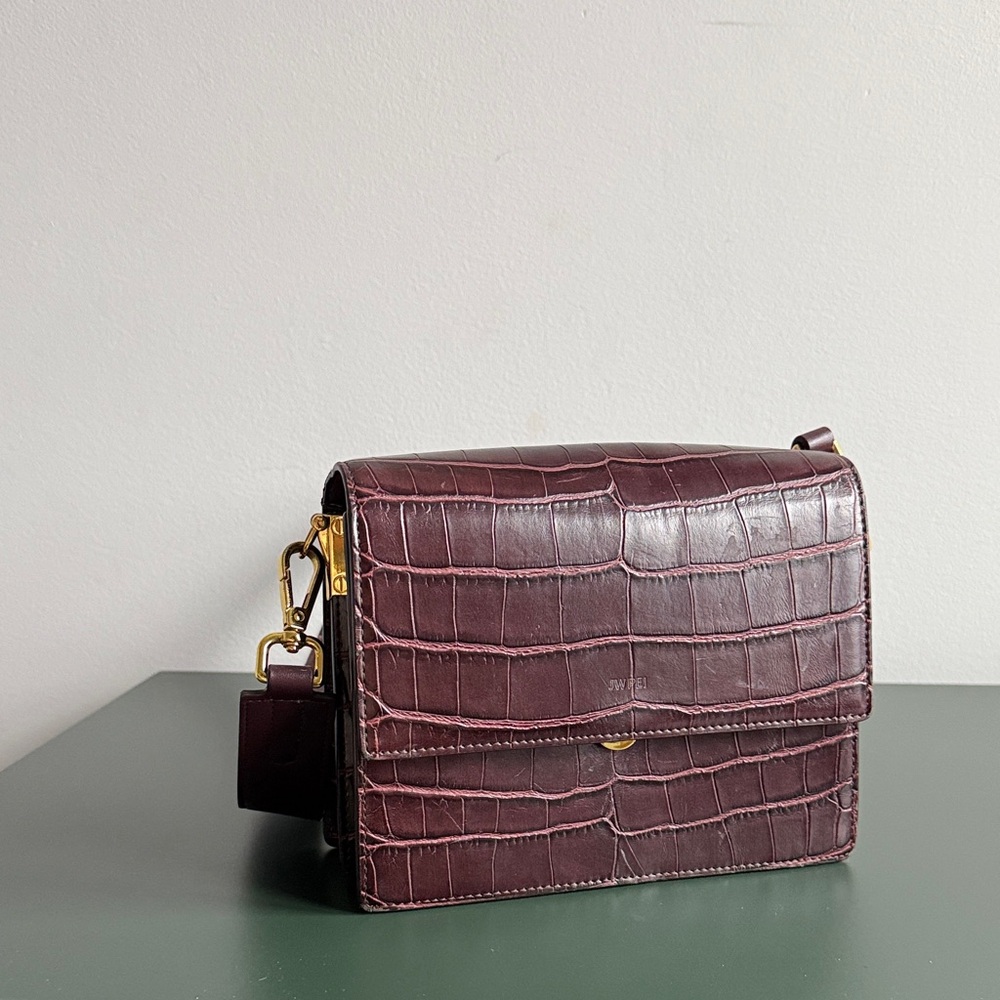 JW PEI Burgundy Croc-Embossed Crossbody Bag